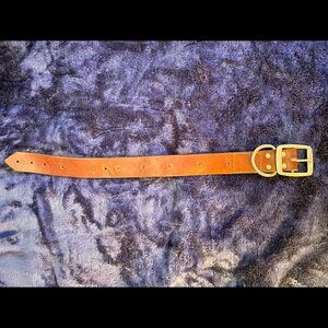 Brown leather custom made dog collar with gold buckle